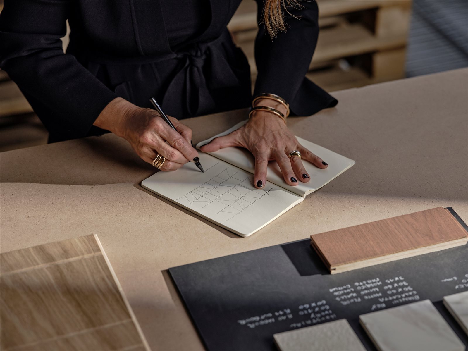 İstanbul Lamine Parke Showroomu ve Uygulama Hizmeti 2 Ahşap parke numuneleriyle desen seçimi ve proje planlaması